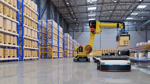 AGV robot working in a modern factory or warehouse